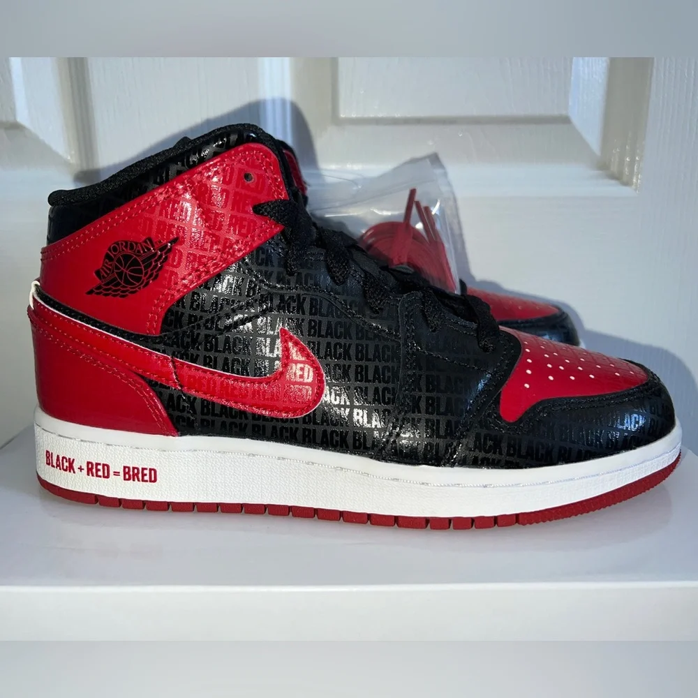 Air Jordan 1 Mid Ss Gs 'Black + Red = Bred' - Picture 4 of 8